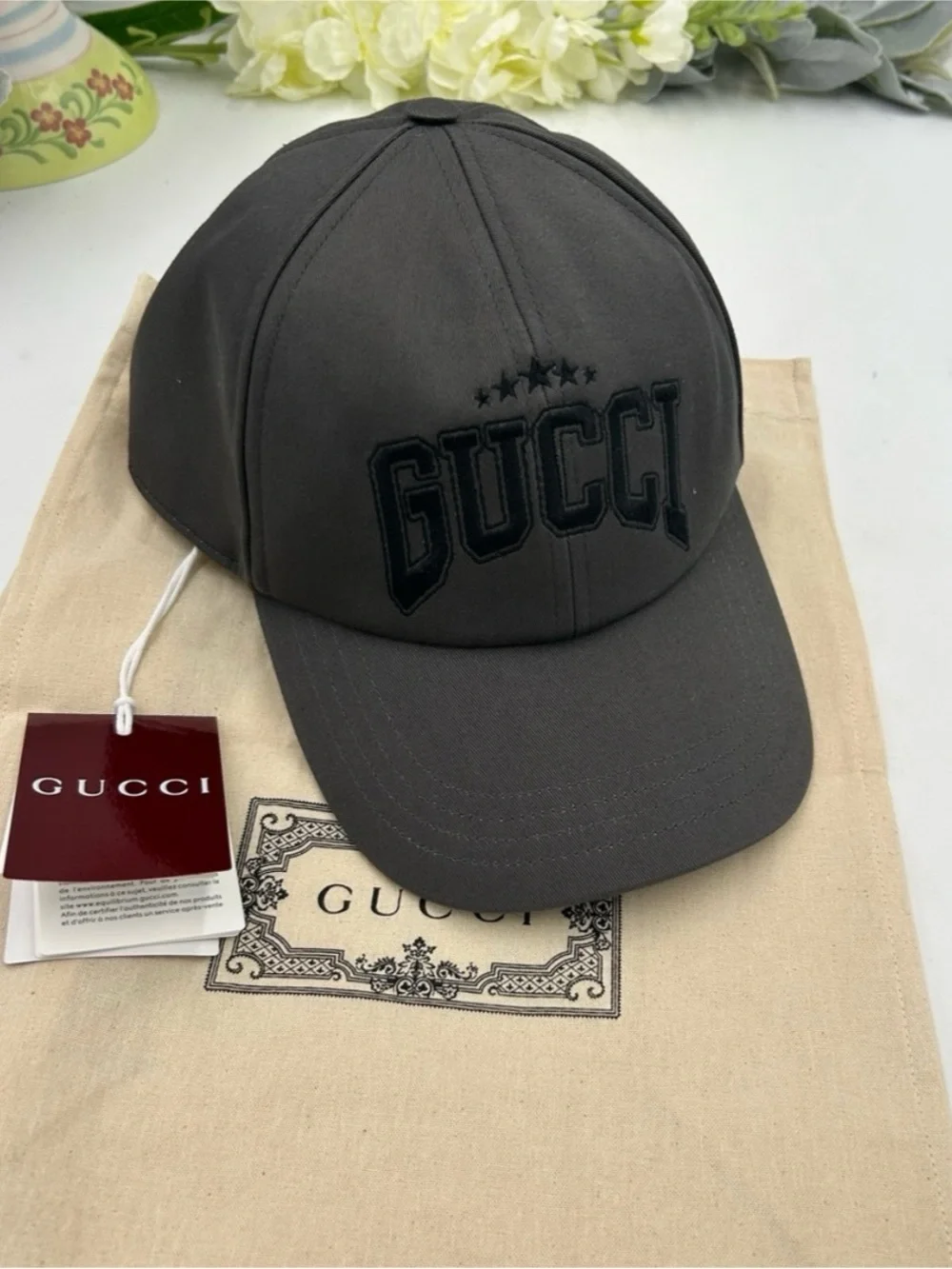 Men's Gucci cotton canvas embroidered logo baseball cap size medium adjustable